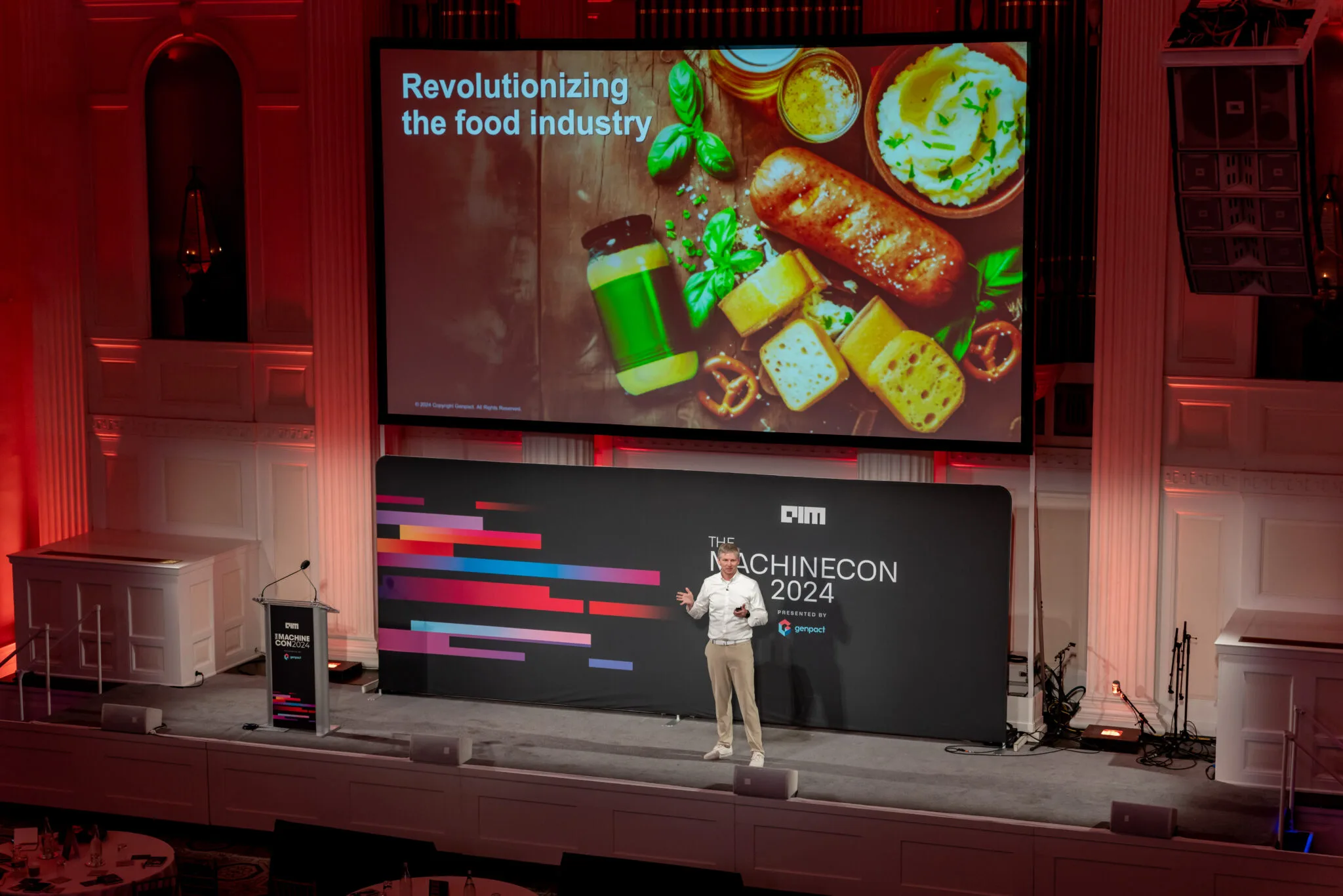 Speaker presents on main stage at MachineCon New York 2024