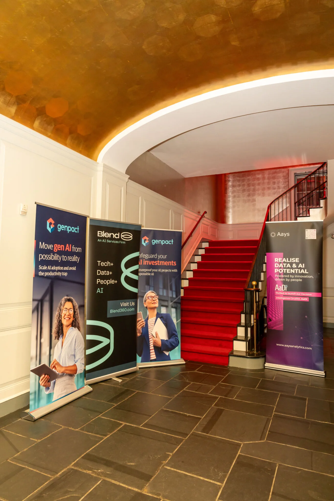 Lobby with promotional banners at MachineCon New York 2024